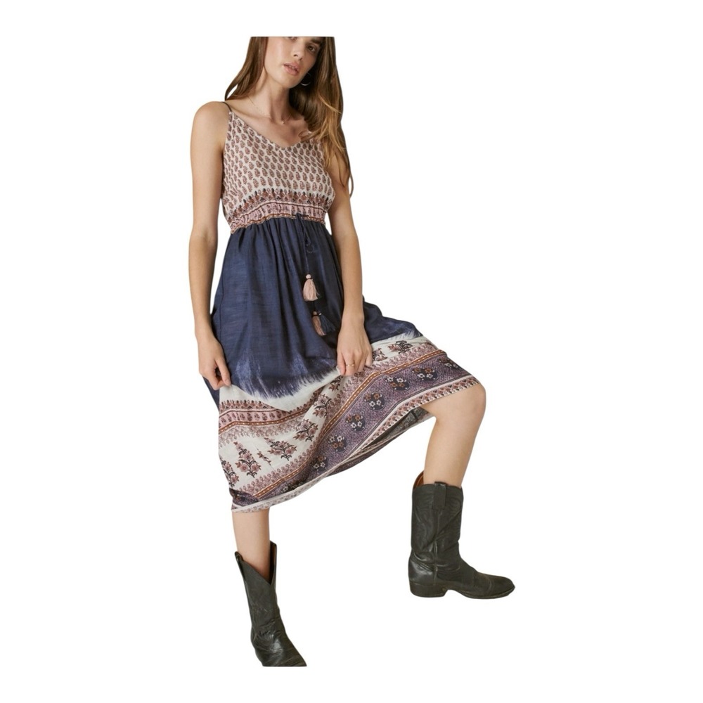 Lucky Brand Dress Women's Size XS Floral‎ Cotton Boho Sleeveless Front Tie